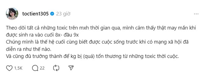 Tóc Tiên gây tranh cãi vì phát ngôn: Thật may mắn khi được sinh ra vào cuối 8X - đầu 9X - Ảnh 2.