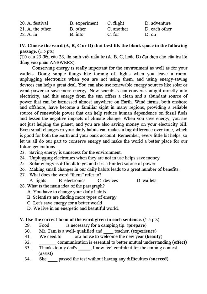 Đề tiếng Anh thi v&agrave;o lớp 10 2024 của TPHCM: Dễ thế n&agrave;y m&agrave; kh&ocirc;ng được 10 điểm l&agrave; mẹ em đ&aacute;nh - Ảnh 5.