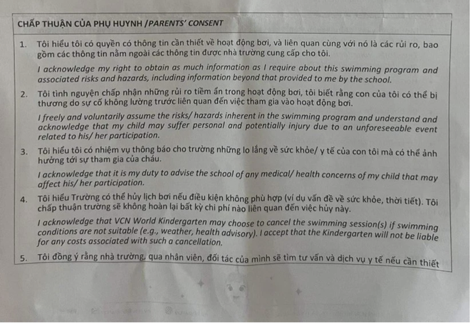 Khánh Hòa: Trường mầm non yêu cầu phụ huynh ký cam kết rủi ro khi cho con học bơi - Ảnh 2.