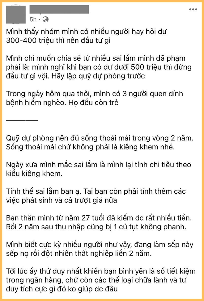 Ngân sách dưới 500 triệu thì nên ưu tiên lối sống an toàn, đừng nghĩ đến chuyện đem đi đầu tư? - Ảnh 1.