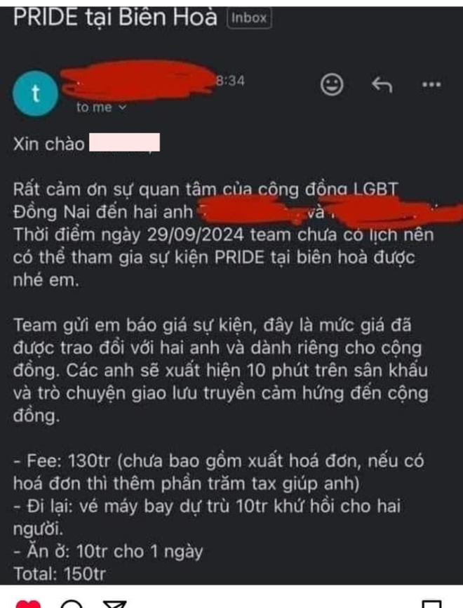 Thực hư chuyện Ninh Dương Story báo giá 150 triệu đồng cho 10 phút xuất hiện tại sự kiện Pride Month ở Biên Hoà - Ảnh 2.