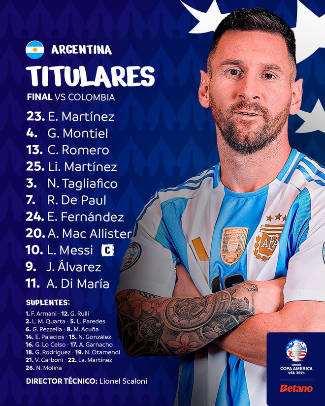 Trực tiếp chung kết Copa 2024 Argentina - Colombia: Messi đá chính, sẵn sàng lên ngôi - Ảnh 1.