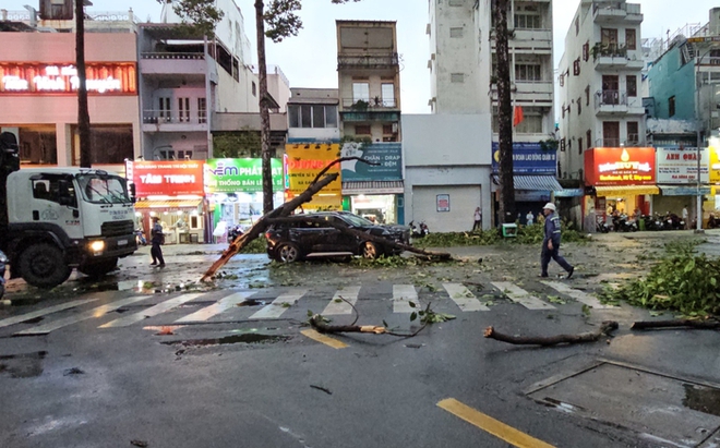 TPHCM: Cây gãy rơi đè ô tô, nhà tốc mái, rạp cưới bị thổi bay trong mưa giông - Ảnh 2.