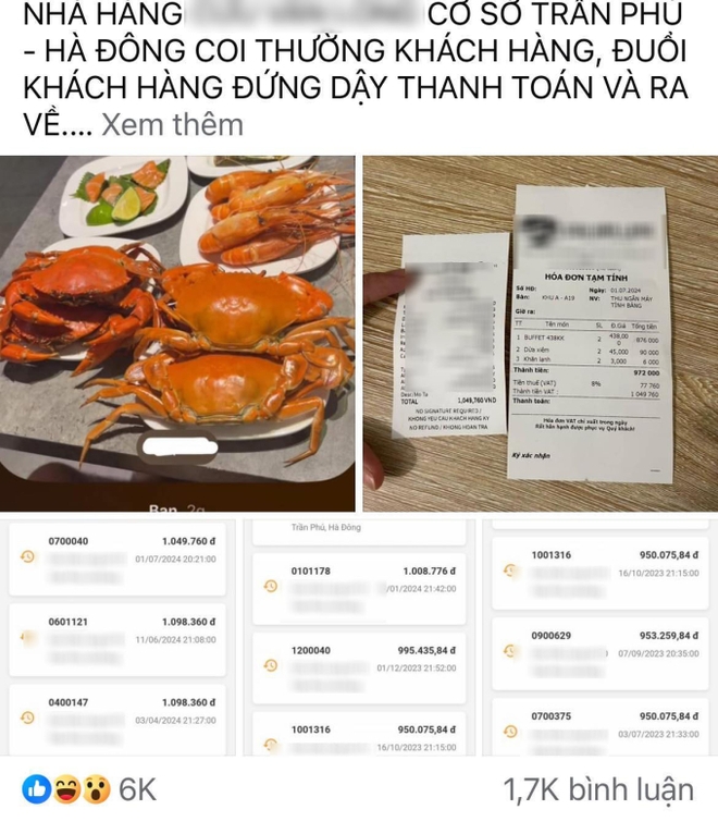 Khách quen bức xúc tố thái độ phục vụ tại nhà hàng hải sản nổi tiếng Hà Nội: Bỏ 1 triệu ăn buffet, bị nhân viên đuổi về giữa chừng - Ảnh 1.