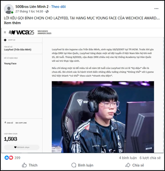 Cập nhật đường đua vote Đời sống Giới trẻ tại WeChoice Awards: Thượng u&yacute; L&ecirc; Ho&agrave;ng Hiệp, Vũ trụ Hồng Thơ v&agrave; CONGB tạm dẫn đầu!- Ảnh 6.