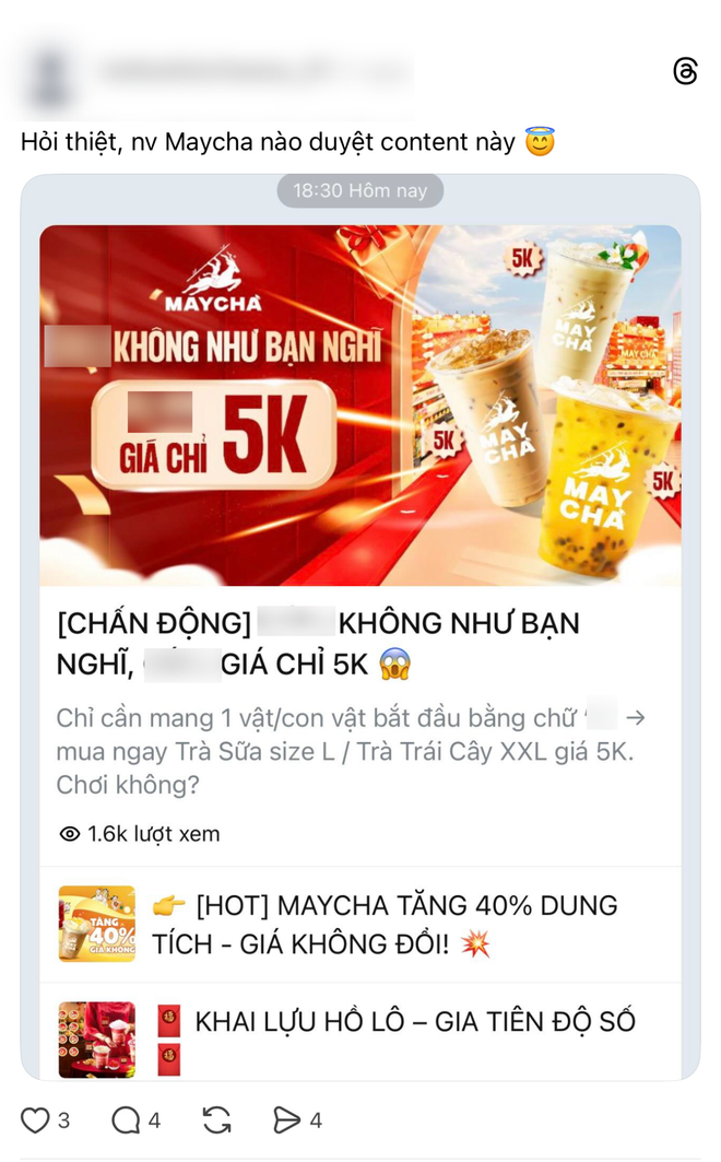 Quảng c&aacute;o tr&agrave; sữa tr&ecirc;n Zalo nhưng chơi chữ phản cảm, MayCha n&oacute;i g&igrave;?- Ảnh 3.