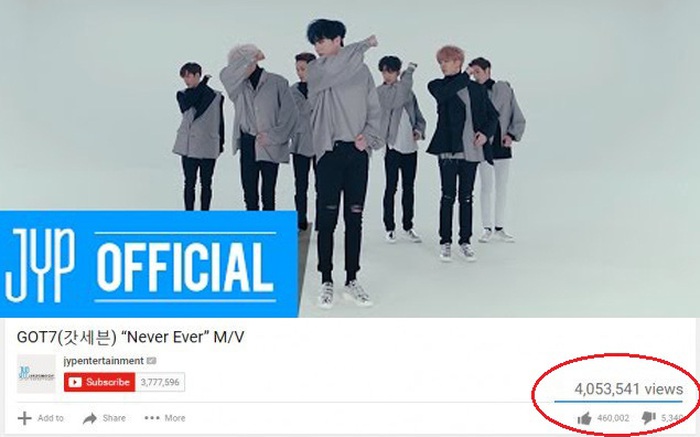 Chưa đầy một ngày ra mắt, hit mới "Never Ever" của GOT7 đã có hơn 4 triệu lượt xem