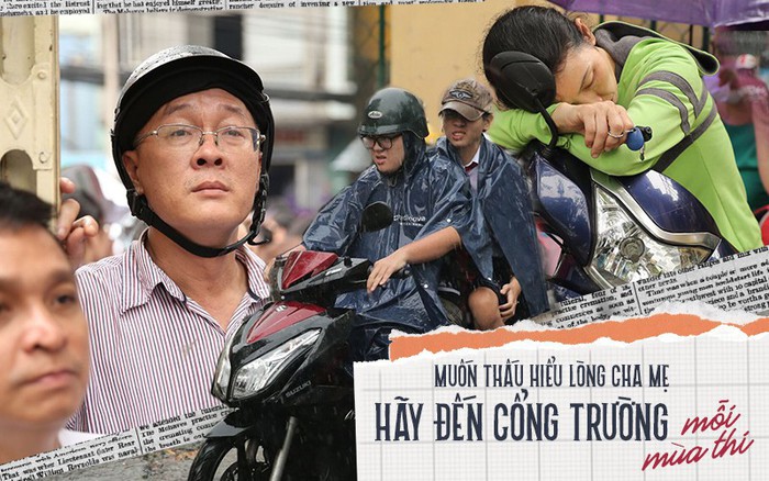 Hình ảnh phụ huynh đội mưa, đội nắng đưa con đi thi: Tự tin nhé con ơi, có bố mẹ làm "hậu phương" đây rồi!