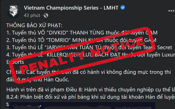 VCS thông báo xử phạt nhiều cái tên vì tội "phá rank": GAM cũng góp mặt 2 nhân vật