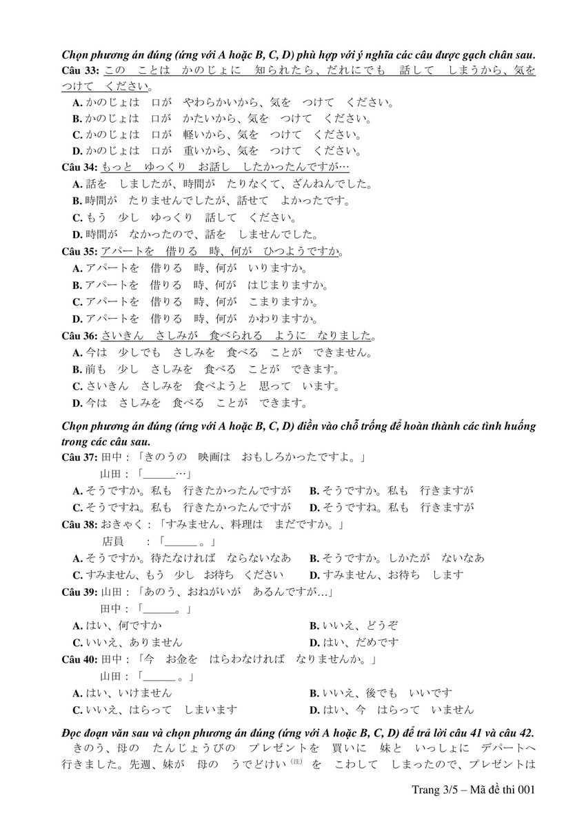 Đề thi minh hoạ THPT quốc gia năm 2019: Tiếng Nhật - Ảnh 3.