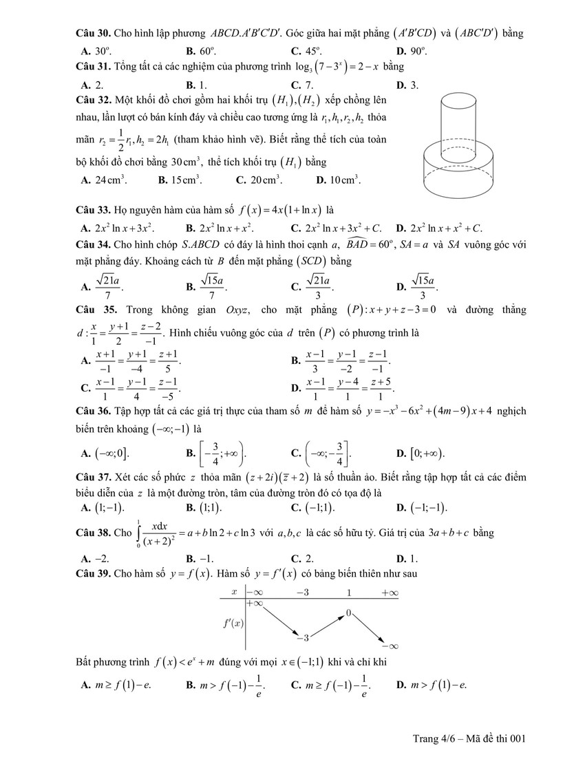 Đề thi minh hoạ THPT Quốc gia năm 2019: Môn Toán - Ảnh 4.