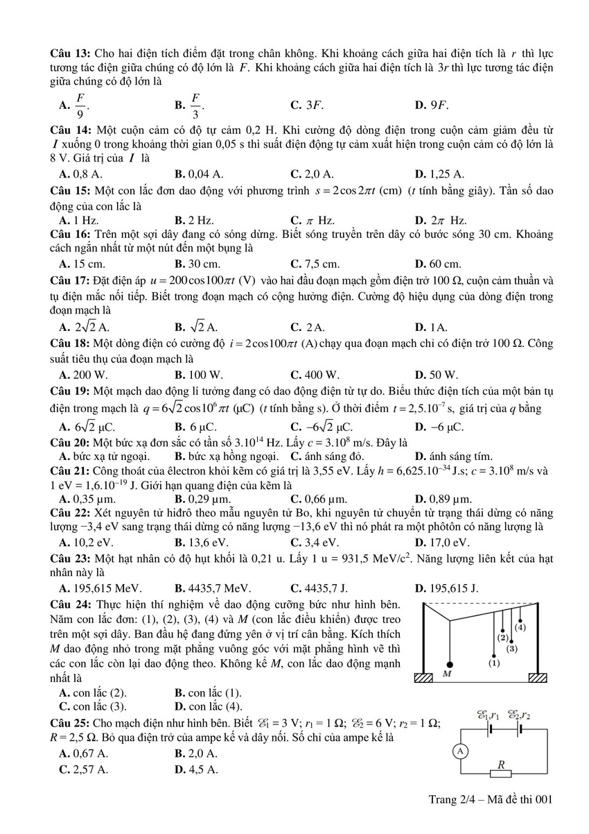 Đề thi minh hoạ THPT Quốc gia năm 2019: Vật lý - Ảnh 2.