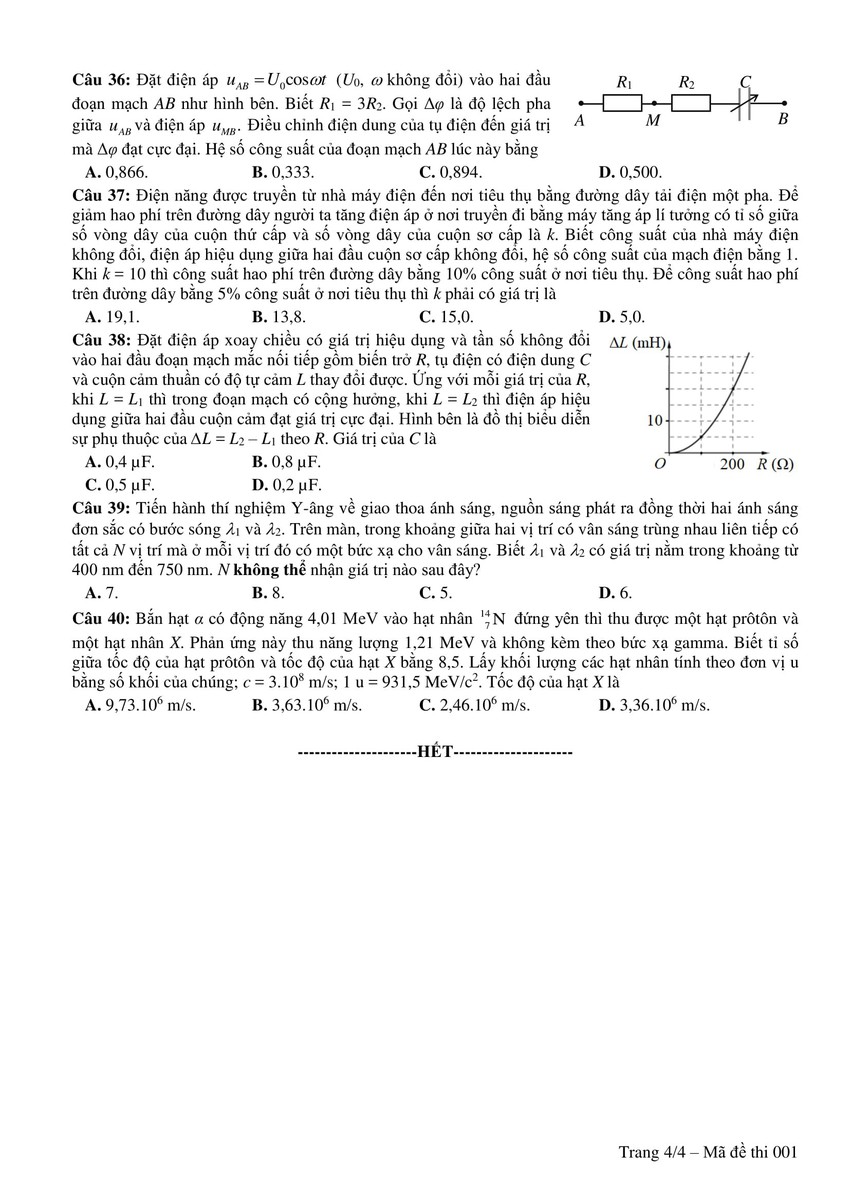 Đề thi minh hoạ THPT Quốc gia năm 2019: Vật lý - Ảnh 4.