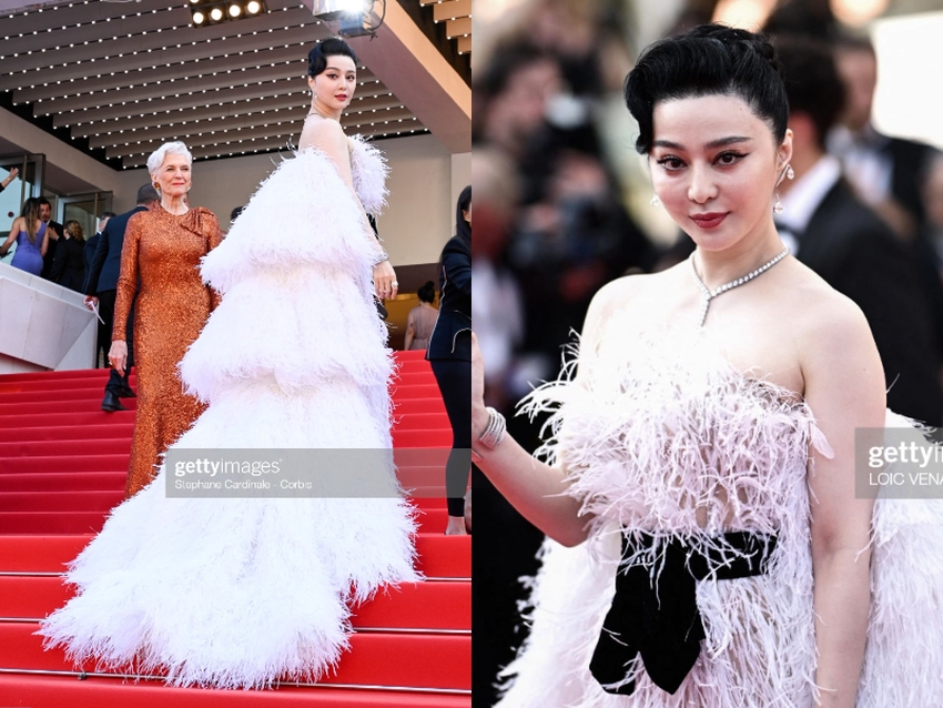 Thảm đỏ Cannes 2023 ngày 8: Phạm Băng Băng lộng lẫy nhưng lộ khuyết điểm bên mẹ tỷ phú Elon Musk, “goá phụ đen” Scarlett Johansson ôm chồng tình tứ - Ảnh 3.