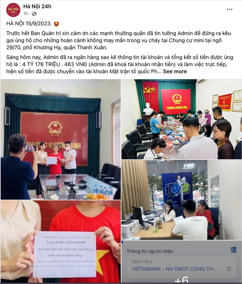 Admin Hà Nội 24h nói về việc Fanpage bay màu sau khi trao hơn 4 tỷ ủng hộ nạn nhân vụ cháy chung cư mini - Ảnh 1.