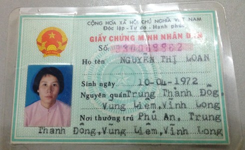 Chứng minh nhân dân của Nguyễn Thị Loan.