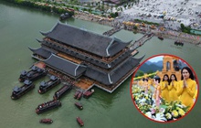 Hàng nghìn du khách thập phương đội mưa dự lễ Phật Đản tại ngôi chùa lớn nhất thế giới