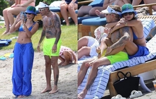 Hailey khoe dáng nuột nà với bikini, âu yếm Justin Bieber trên bãi biển