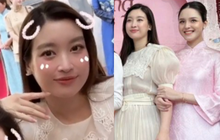 Hoa hậu Đỗ Mỹ Linh lên đồ dự đám cưới hậu sinh nở, sắc vóc qua "cam thường" thế nào?