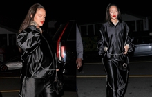 "Mẹ bầu" Rihanna trang điểm đậm, diện đồ tối giản đi ăn tối tại nhà hàng