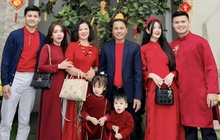 Quang Hải và Chu Thanh Huyền diện áo dài đỏ rực rỡ khai xuân