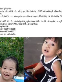 Bé gái 2 tuổi mất tích bí ẩn ở Đồng Tháp