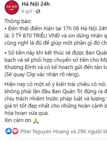Đại diện fanpage Hà Nội 24h nói về số tiền quyên góp 4 tỷ đồng cho nạn nhân vụ cháy, giải thích vì sao dùng địa chỉ ''ảo''