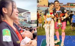 Yến Xuân chiếm spotlight khi bế con đến SVĐ ăn mừng vô địch cùng Lâm Tây, sắc vóc vẫn quyến rũ nhất dàn WAGs Việt