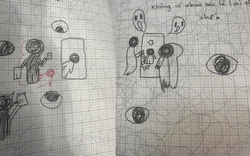 Đi họp phụ huynh vô tình thấy hình vẽ trong vở nháp của con, bà mẹ hốt hoảng: Em hoang mang quá!