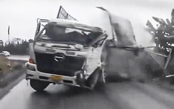 Xe tải mất lái trên đèo Đá Trắng, né 4 phương tiện trước khi lật ngang