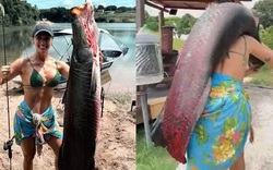 Người phụ nữ câu được con cá khổng lồ nặng 65kg trên sông