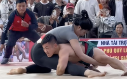 Xem đấu vật hội làng kịch tính: "Quỷ lùn" Đào Hồng Sơn chật vật đấu hotgirl Anh Thơ