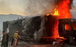 Xe đầu kéo bốc cháy dữ dội, tài xế thoát chết trong gang tấc