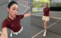 Lương Thùy Linh visual sáng bừng trên sân tennis, đôi chân dài 1m22 "trứ danh" chiếm sóng nhưng thần thái đánh bóng cũng không thường