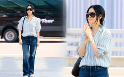 Lee Young Ae làm bùng nổ phong cách "thảnh thơi" kiểu mới: Sơ mi kẻ sọc + quần jeans + tóc đuôi ngựa thấp, vừa sang vừa trẻ ra cả chục tuổi