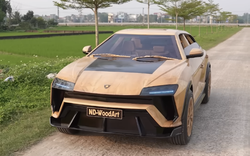 Ông bố Bắc Ninh tự chế "siêu xe gỗ" giống Lamborghini Urus: Khung gầm sắt, lốp gỗ khắc tay như thật, động cơ điện đặt sau