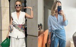 Quiet luxury mùa hè giờ không thể thiếu một chiếc khăn lụa buộc ngang hông