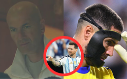 Huyền thoại Zidane trên khán đài bất lực nhìn con trai - thủ môn đeo mặt nạ - bị Messi "hành hạ"