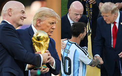 Tổng thống Donald Trump cùng chủ tịch FIFA trao cúp vô địch World Cup cho Tây Ban Nha, vỗ vai động viên Messi