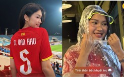 Doãn Hải My lúc xinh đẹp, lúc "chật vật" khó nhận ra khi đến Mỹ Đình cổ vũ ĐT Việt Nam ngày mưa gió, Văn Hậu nói đúng 2 từ đủ thể hiện tình yêu
