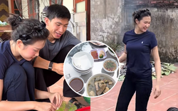 Doãn Hải My tất bật vào bếp nấu cỗ khi về quê Văn Hậu, visual vẫn sáng bừng