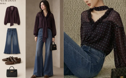 Áo chấm bi nâu và quần jeans ống loe: Công thức old money đầy hoài niệm cho mùa thu