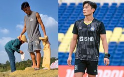 Thủ môn Bùi Tiến Dũng về quê phơi lúa cho mẹ