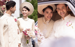 Đám cưới Tiên Nguyễn: Cô dâu đeo kim cương lấp lánh lộ diện, gia đình tỷ phú tươi rói gả con gái cưng!