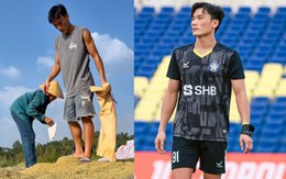 Thủ môn Bùi Tiến Dũng về quê phơi lúa cho mẹ