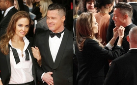 Angelina Jolie "chăm sóc" Brad Pitt trên thảm đỏ "Oscar Anh Quốc"