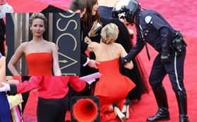 Toàn cảnh màn vấp ngã của Jennifer Lawrence trên thảm đỏ Oscar 2014