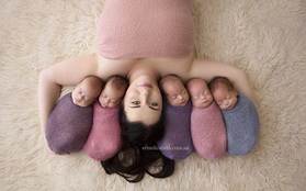 Người mẹ xinh đẹp sinh 5 đứa bé đáng yêu trong vòng 2 phút khoe con trong loạt ảnh mới