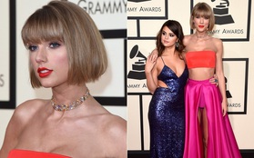 Taylor Swift khoe tóc bob siêu lạ, đọ dáng bên Selena Gomez trên thảm đỏ Grammy 2016