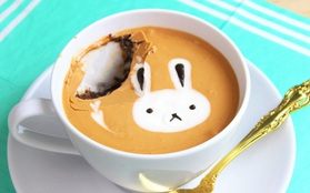 Không cần là barista chuyên nghiệp cũng cho ra lò "cốc cafe" hình thỏ siêu xinh